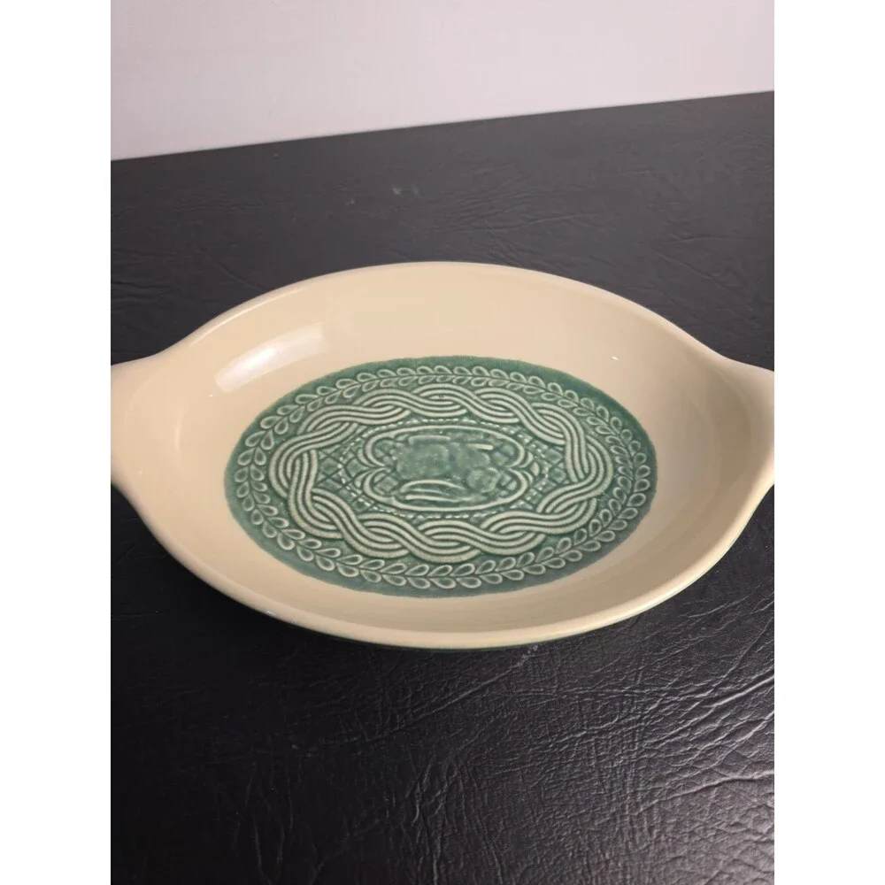 Longaberger Baking Dish Bunny Rabbit Casserole ACO Light Ivy Green Ceramic 13